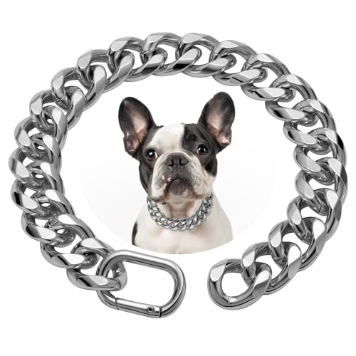 WOOFUU 19MM Heavy Duty Thick Cuban Link Dog Collar,Silver Dog Chain Collar for Small Dogs...