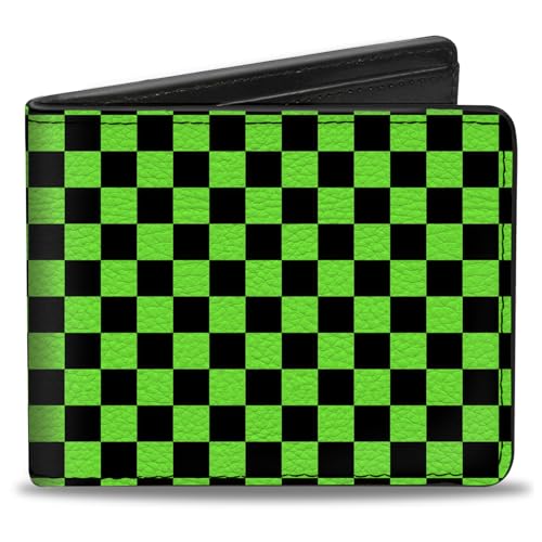 Buckle-Down Wallet, Bifold, Checker Black Neon Green, Vegan Leather