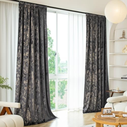 Cortinas opacas de terciopelo para sala de estar con estampado de hojas 3