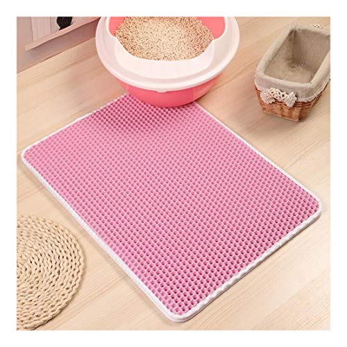 MISSMAO_FASHION2019 Katzenklo Matte, Katzenstreu Matte Katzenklo Unterleger Waben Design Katzenklo Vorleger wasserdichte Doppelte Schichte Entwurf Bienenwabe Matte Pink M(40x50cm) Cover