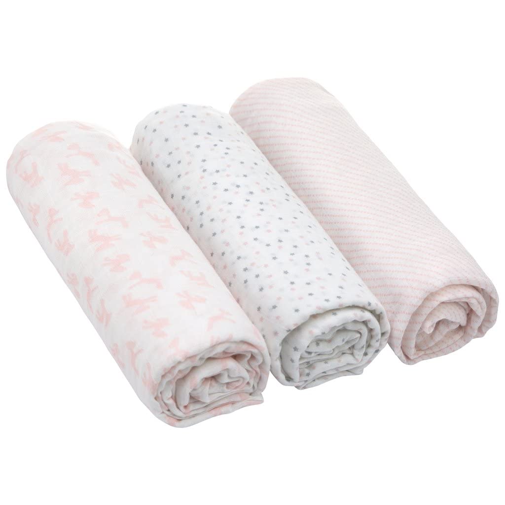 LÄSSIG Coperta Puck neonati Panno garza Set 3 pezzi cotone 80x80 cm Swaddle Garden Explorer Tractor