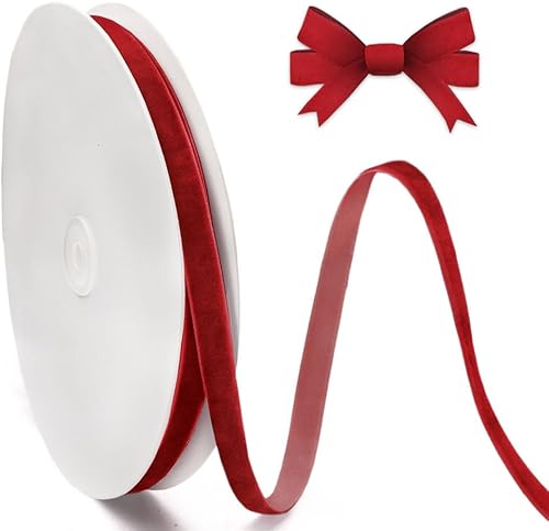 Hying Cintas navideñas color borgoña para manualidades, 38 pulgadas x 25 yardas, cinta de terciopelo rojo de una sola cara, cintas de terciopelo