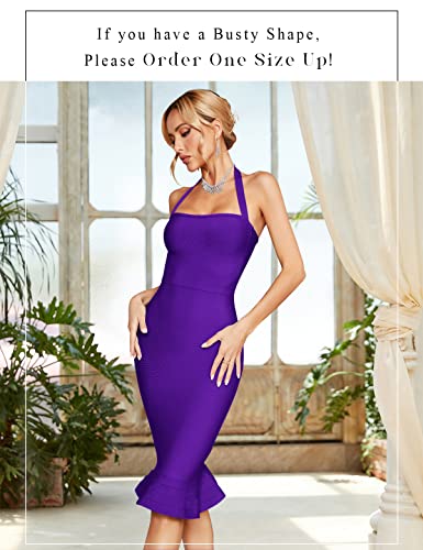 Image of houstil Women's V Neck Halter Fishtail Bandage Bodycon Dress Party