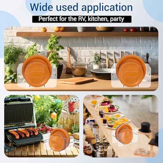 2 Pcs Acrylic Paper Plate Holders Space-Saving 7-12 Inch Disposable Plates Storage Organizer Round/Square Plastic, Foam & Paper Plate Dispenser for Cabinet, Countertop, RV or Outdoor Use