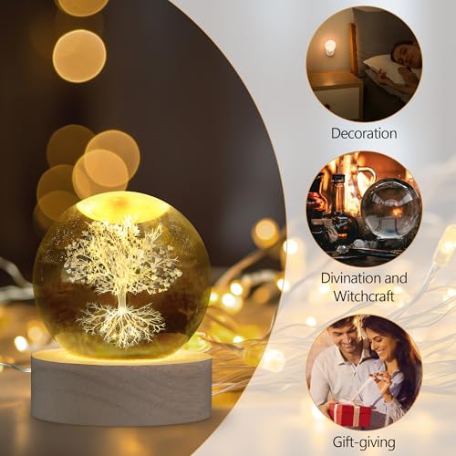 XIANNVXI Tree of Life Ornament Crystal Ball Paperweight Tree of Life Gifts Paperweight Decor Glass Ball Office Bedroom Decoration Housewarming Unusual Gifts Women - Image 6