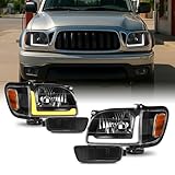 AKKON - Fits 2001-2004 Toyota Tacoma Black Headlights Pair w/LED Greeting Lamp Switchback DRL Sequential Turn Signal