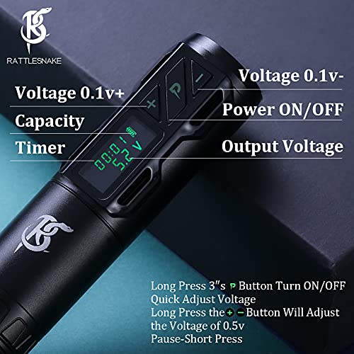 Rattlesnake Rotary Tattoo Battery Pen Wireless Cartridge Machine With 1800Mah Power Supply Coreless Motor Digital Display (Black) #TOP2