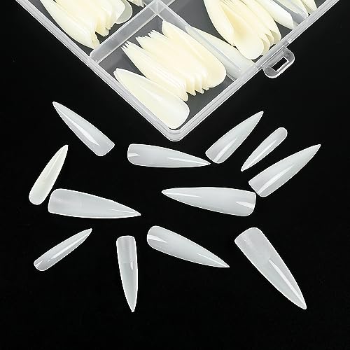 KOXXIAMOQ 240 Pcs Natural Stiletto Fake Nail Tips, No C Curve Soft Gel Full Cover Nail Tips for Extensions Press on Nails - Image 3