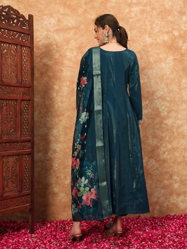 Image of SHOPPING QUEEN Women's Silk Embroidered Kurta, Pyjama & Dupatta Set