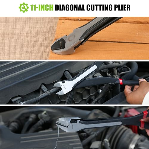 Image of TOOLEAGUE 11 inch Diagonal Cutting Nose Plier, Non-Slip Grip, Straight Extra Long Diagonal Wire Cutters for Electrical, Home Repairing,Jewelry Making and Mechanics