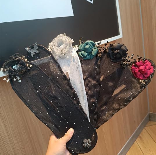 Miniatura 5 de Moño hábil de flores bordadas a mano, moño hábil, pinza para el pelo de bola, rodillo de moño de pelo de flores, fabricante de moños de tela