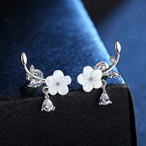 Sweet White Flower Ear Crawler Cuff Earrings Sterling Silver Diamond Cz Stud Ear Climber Wedding Earring Jewelry Gifts For Women Girls #TOP2