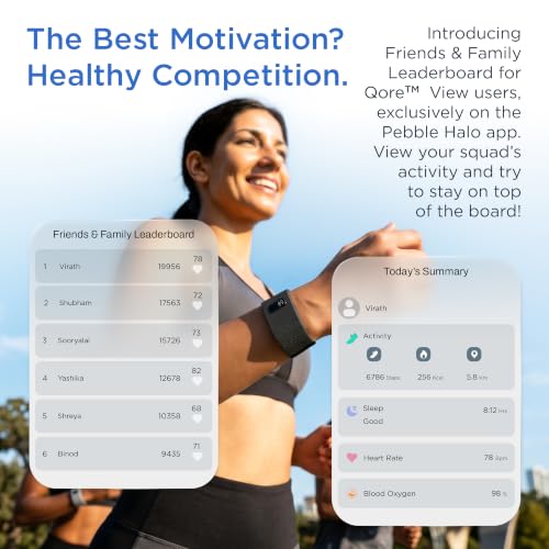 Image of Pebble Qore View Fitness Band with 30 Days Battery Life | 100+ Sports Modes | Advanced Health Tracking | HR & SpO2| Stress | Sleep Monitoring (Deep Black)