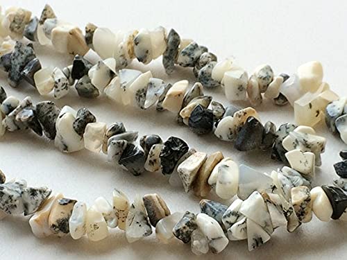 Opale dendritique blanche et noire en rang de perles de qualité supérieure