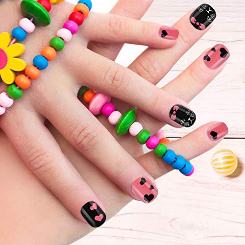 140 Pieces Children Nails Kids False Nails Girls Cartoon Press on Fake Nails Colorful Pre-Glue Full Cover Nails Cute Short Acrylic Artificial Nail Tips Kits for Kids (Cat) - Thumbnail 2