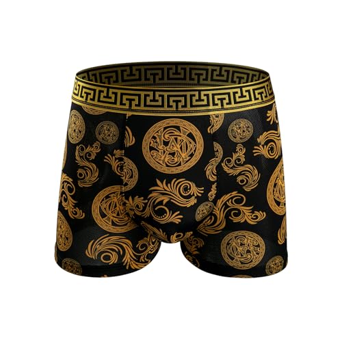 Black and Gold Light Luxury Men's Boxer Briefs 5-Pack - Noble Elegant Breathable Seamless & Won't Roll Up