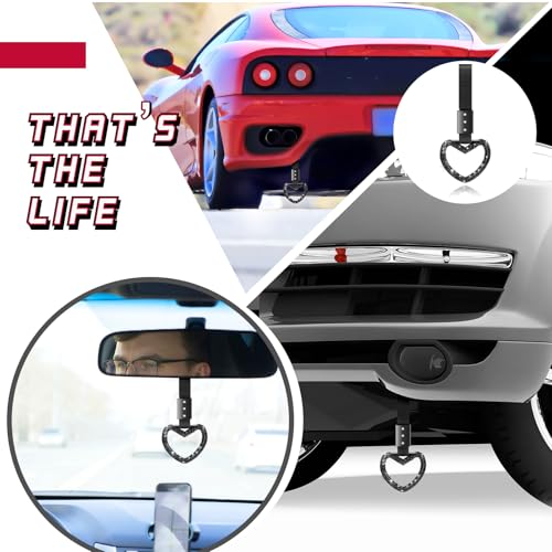 Image of Fabbay Bling Car Accessories Bling Heart Handle Ring Car Accessory for Women Hand Strap Drift Charm Rear Bumper Warning Ring Decor for Auto Bus Interior Exterior Decoration (Black, Heart Style)