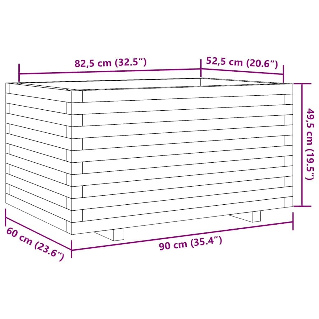 Macetero de madera de pino tratado a presión, 90 x 60 x 49,5 cm, bancal resistente con drenaje para jardín, balcón, terraza, interior y exterior, gran jardinera con almacenamiento de agua y