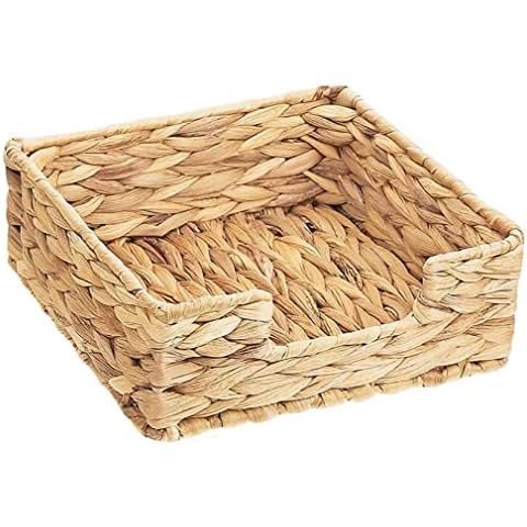 Water Hyacinth Napkin Holder, Rattan Napkin Holder for Tables, Napkin Basket Decorative Wicker Napkin Tray 7 ½"L x 7 ½"W x 2 ¾"H for Kitchen, Bathroom, Living Room Cover