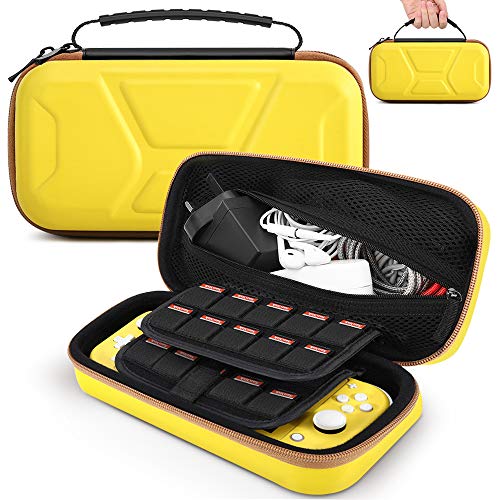 TiMOVO Carrying Case for Nintendo Switch Lite, Shockproof EVA Hard Shell Large Portable Travel Carrying Pouch Handle Case with 20 Card Slots for Nintendo Switch Lite, Charger & Accessories - Yellow