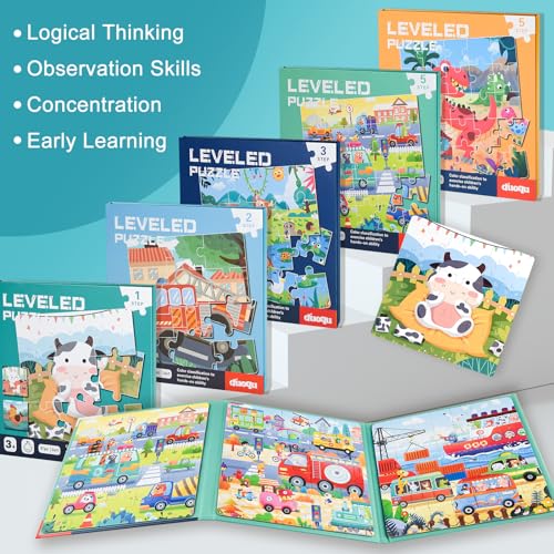 Image of ASTARON Magnetic Puzzles 37 Pieces Farm Kids Educational Travel Toys | Folding puzzle book, each book contains 3 scenes, 3 difficulty levels, advanced puzzle book, easy to store, educational toy