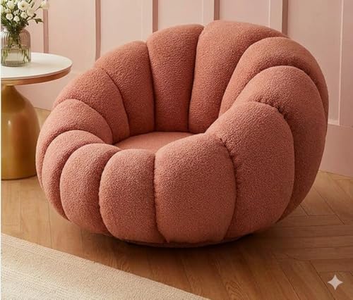 Image of CRAFTCITY Pumpkin Style Wooden Sofa Contemporary Modern & Cozy Accent Chair for Living Room (Pink, 1 Seater Chair, with Ottoman)