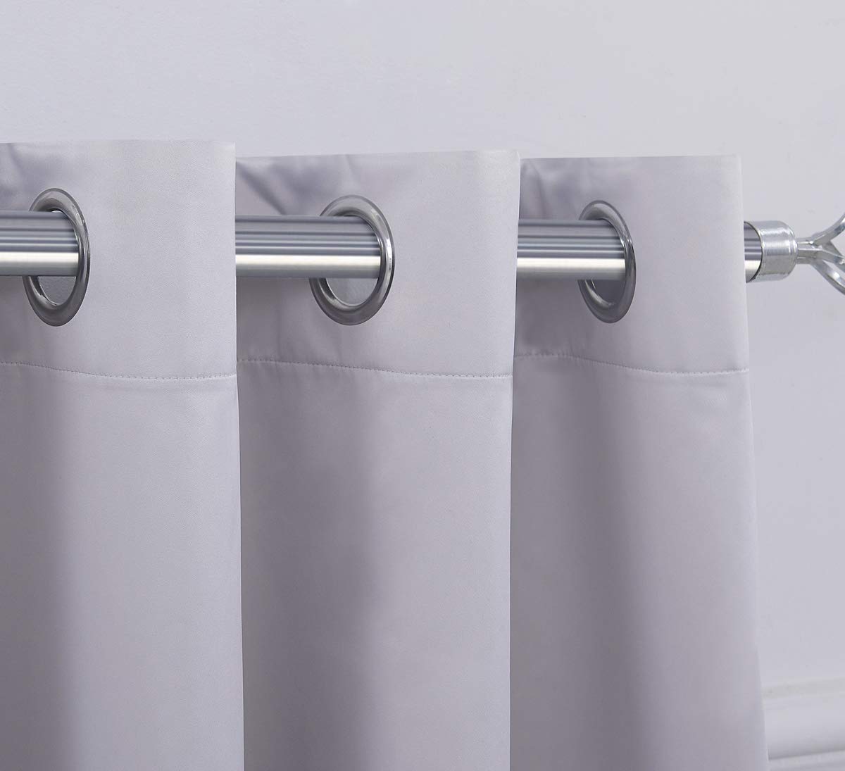 Ultra Soft Satin Sliver Grey Eyelet Curtain Window Treatment Drapes 2 panels for Bedroom, Livingroom, Kids Nursery Room W66 x L54 inch — view 6
