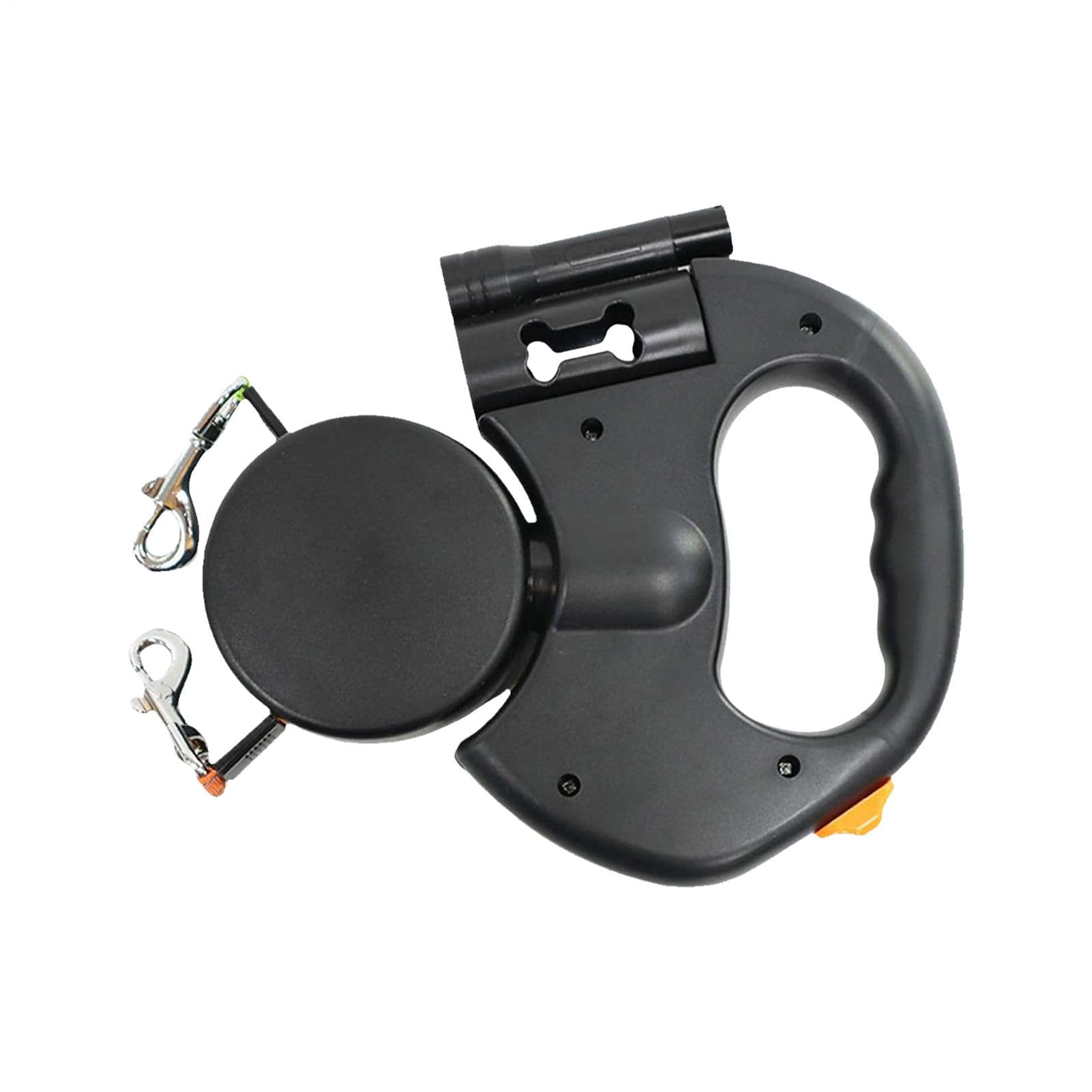 Laisse rétractable pour 2 chiens de taille moyenne et grande avec bande réfléchissante noire