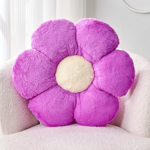 Image of Kcvvcr Purple Flower Pillow - Cute Decorative Throw Pillow Shaped Like a Flower, 14.9 inch Soft Plush Faux Rabbit Fur Cover for Bedroom Living Room