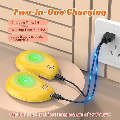 2-Pack Rechargeable Hand Warmers, FANDLISS USB Electric Magnetic Handwarmers with an 8000mAh High-Performance Battery and 3 Temperature Settings,Suitable for Outdoor, Skiing,Camping,Unisex, Yellow - Image 4