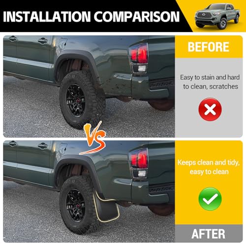 Image of Mud Flaps Only for 2016-2021 Toyota Tacoma with OEM Fender Flares No Drill Splash Guards Front & Rear Truck Mud Guards with Hardware Accessories Mudflaps Set 4pcs(NOT for SR or SR5)