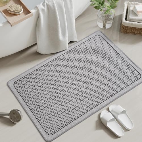 YDKGL Bath Mats for Bathroom, Non Slip Thin Bathroom Rugs, Grey 24x35