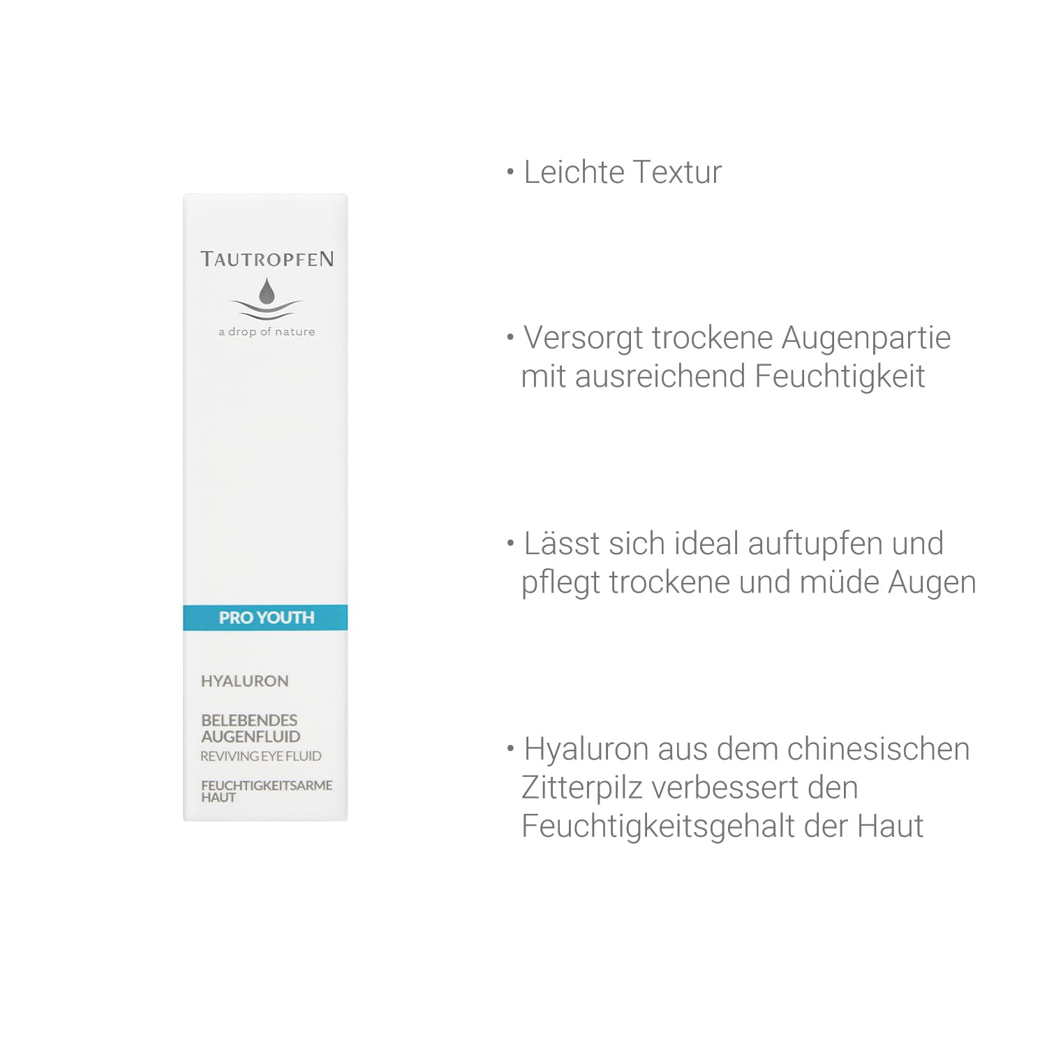 Hyaluron Augenfluid 15 ml – Belebendes Serum für intensive Feuchtigkeit, Glättung & Pflege – Anti-Aging Augengel, gegen müde Augen - Vegan & für empfindliche Haut geeignet -TAUTROPFEN Naturkosmetik