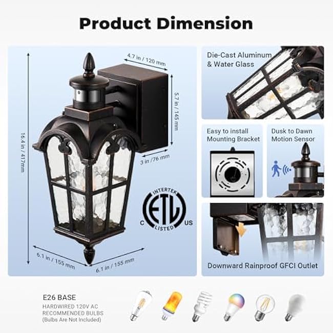 Outside Wall Lights Oil-Rubbed Bronze Outdoor Lantern Fixture Porch Light