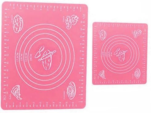 Silicone Baking Mats With Measurements, Pastry Rolling Mat, Reusable Non-Stick Silicone Baking Mat, Set of 2, 2 Sizes（15.7''x19.7''&11.25‘’x10.25‘’）Pink