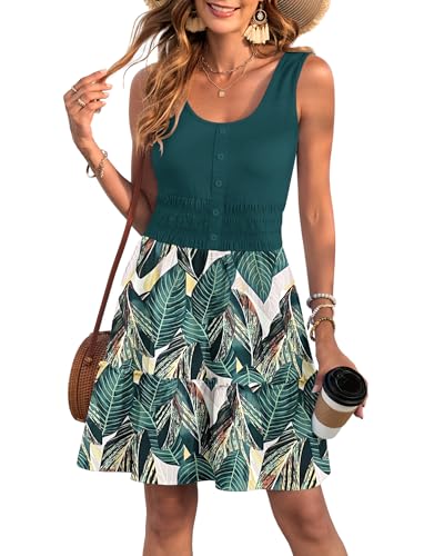 Image of AUSELILY Women Summer Dress Sleeveless Tank Button Down Dresses | Tank button down dress, Empire waist smocked, Casual beach vacation summer dresses with pockets