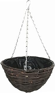 Grands paniers suspendus ronds en rotin - Pour plantes - Avec chaîne - Pour l'intérieur et l'extérieur - M 25 x 13 cm