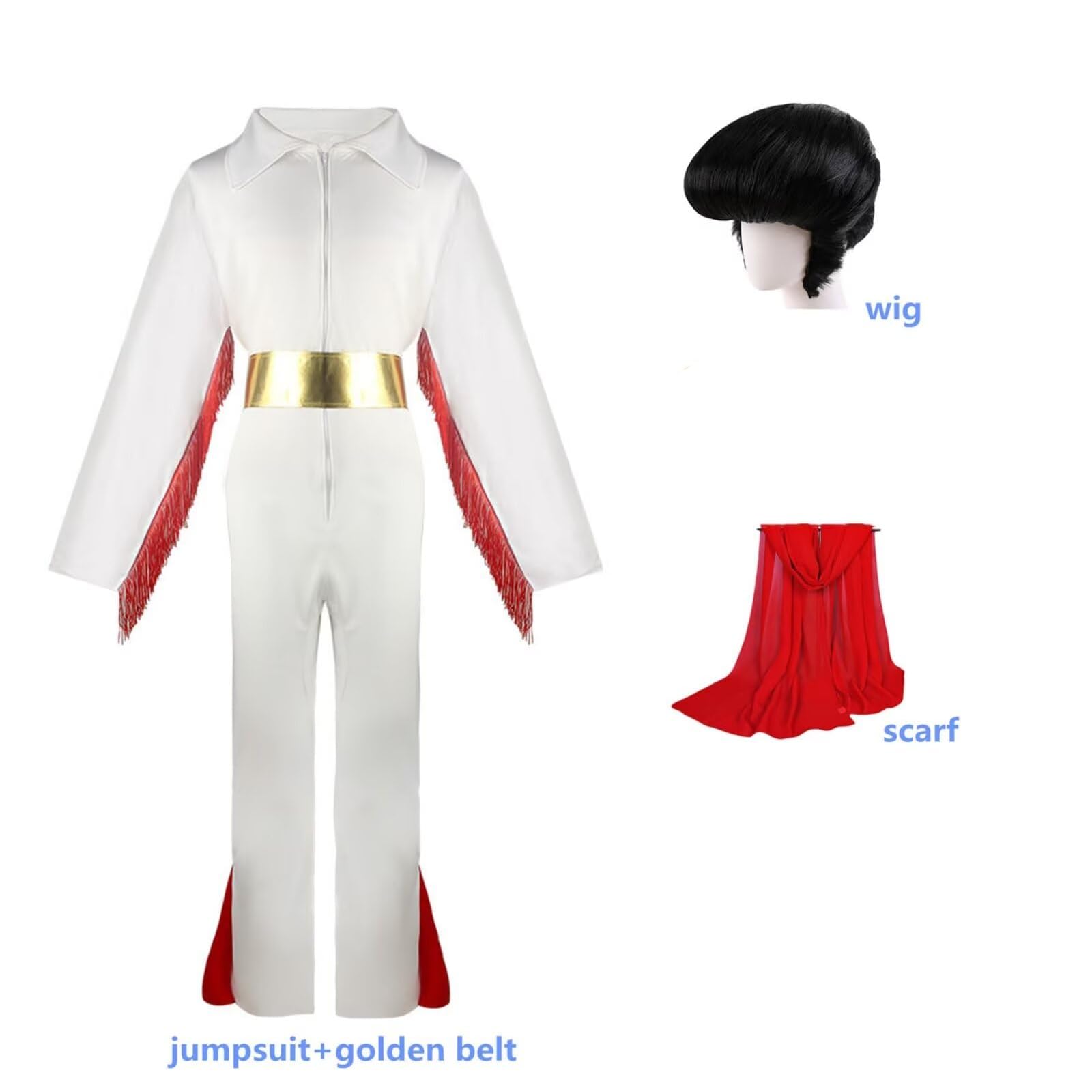 Halloween Costumes for Kids 5 Pieces-Jumpsuit Wig Sunglasses Belt Red Scarf- Role Play Cosplay Dancewear for Boys Girls 60s 70s 80s Fancy Ddress Costume Kids Christmas Carnival Musical Party - Image 2