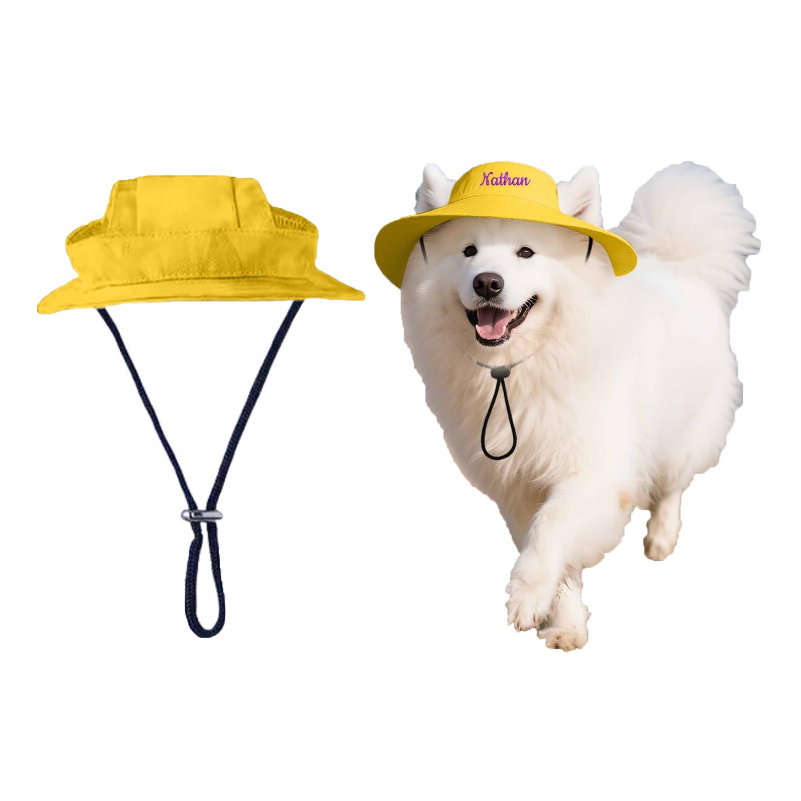 Personalized Dog Sun Hat with Custom Embroidery UPF50+ UV Protection Adjustable Pet Bucket Hat for Small Dogs Cats Summer Outdoor Hat with Ear Holes