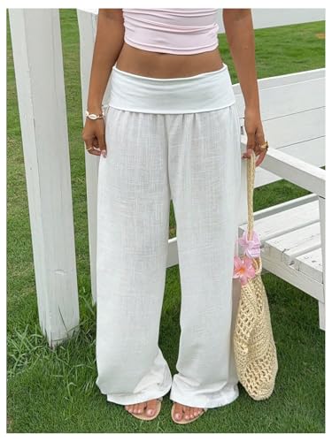 SOLY HUX Women's Wide Leg Pants Elastic Low Rise Baggy Casual Beach Long Trousers4