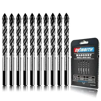 10-Piece 5/16“ Masonry Drill Bits for Tile Glass Ceramic Wall Brick Stone Soft-Metal Wood, 5/16 Inch Concrete Drill Bits Cement Drill Bit Set, 3-Flat Shank, YG8 Carbide Tungsten Steel Alloy Tip 8mm