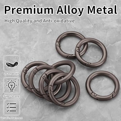 Image of Gkeygo Key Ring Clip, 1 Inch Keychain Rings, 8 Pack Round Carabiner Clip for Keys, Buckle, Bags, Purses - Key Chain Hooks Replacement Keychains Lanyard DIY Crafts, Dark Grey