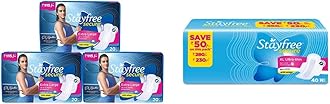 Stayfree Secure XL Cottony Sanitary Napkins with Wings, Extra Large (60 Count) & Stayfree Secure XL Ultra Thin Sanitary napkins (40 Count)