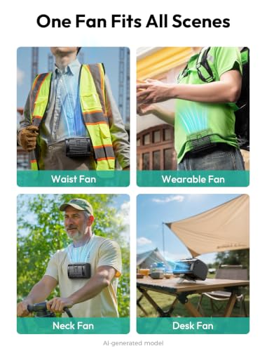 Image of Aecooly Wide-Airflow Portable Waist Fan, 30ft /s Powerful Airflow, 5 Speeds Clip On Belt Shirt Fan with Flashlight, Hands-Free Up to 18H Cooling for Outdoor, Hiking, Jobsite, Farms, Gift for Men-Black