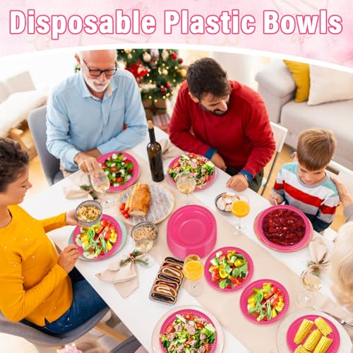 Image of Lallisa 100 Pcs 12oz Hot Pink Disposable Plastic Bowls Party