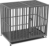 JAULAS PARA PERROS REFORZADA DE ALTA RESISTENCIA:Nuestro jaula perro de BingoPaw está hecha de acero carbonatado,es resistente a la corrosión.la superficie con un acabado no tóxito y amti-corrosión,es difícl de dañar,mantiene la salud de su perro,es adecuada para la mayoría de los perros medianos y grandes.la jaula metálica para perros puede evitar eficazmente que el perro se rompe la jaula ,también proporciona una buena ventilación y una visibilidad óptimas del exterior.