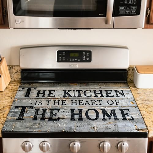 Image of Nuxovilar Stove Top Cover for Electric Stove,20x28 Inch Polyester Glass Cooktop Protector with The Kitchen is THE HEART OF THE HOME Text Design, for Kitchen Decor & Daily Use