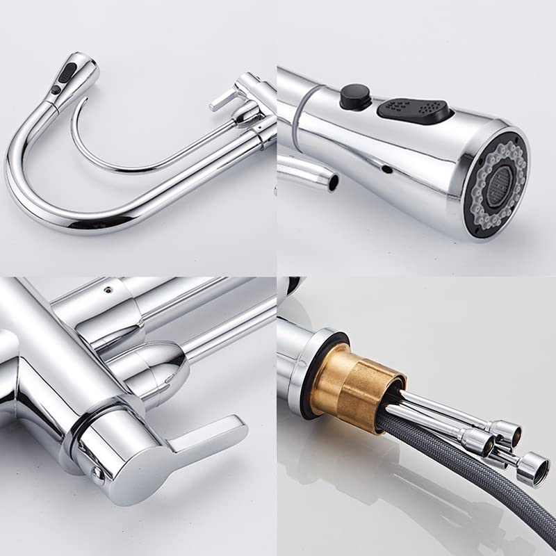Grifos de cocina negros montados en cubierta, grifo de filtro de agua fría y caliente extraíble para cocina, mezclador de fregadero de tres vías, grifo de cocina, extraíble dorado
