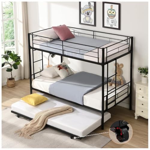 Reviews de Literas Con Colchones los más solicitados. 42 FABATO Litera Base Cama Individual - Base de Cama Individual de Metal 3 en 1 - Convierte en 2 Camas Individuales para Recamara más Cama Canguro Individual con Ruedas (Negro)