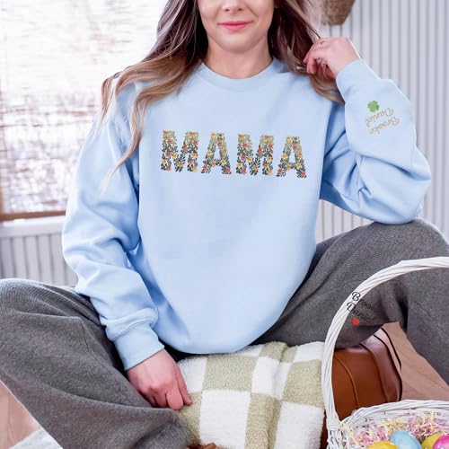 GODMERCH Custom Floral Embroidered Sweatshirt, Personalized Name on Sleeve, Gift for Grandma, Mom, Nana, Mimi, Christmas3